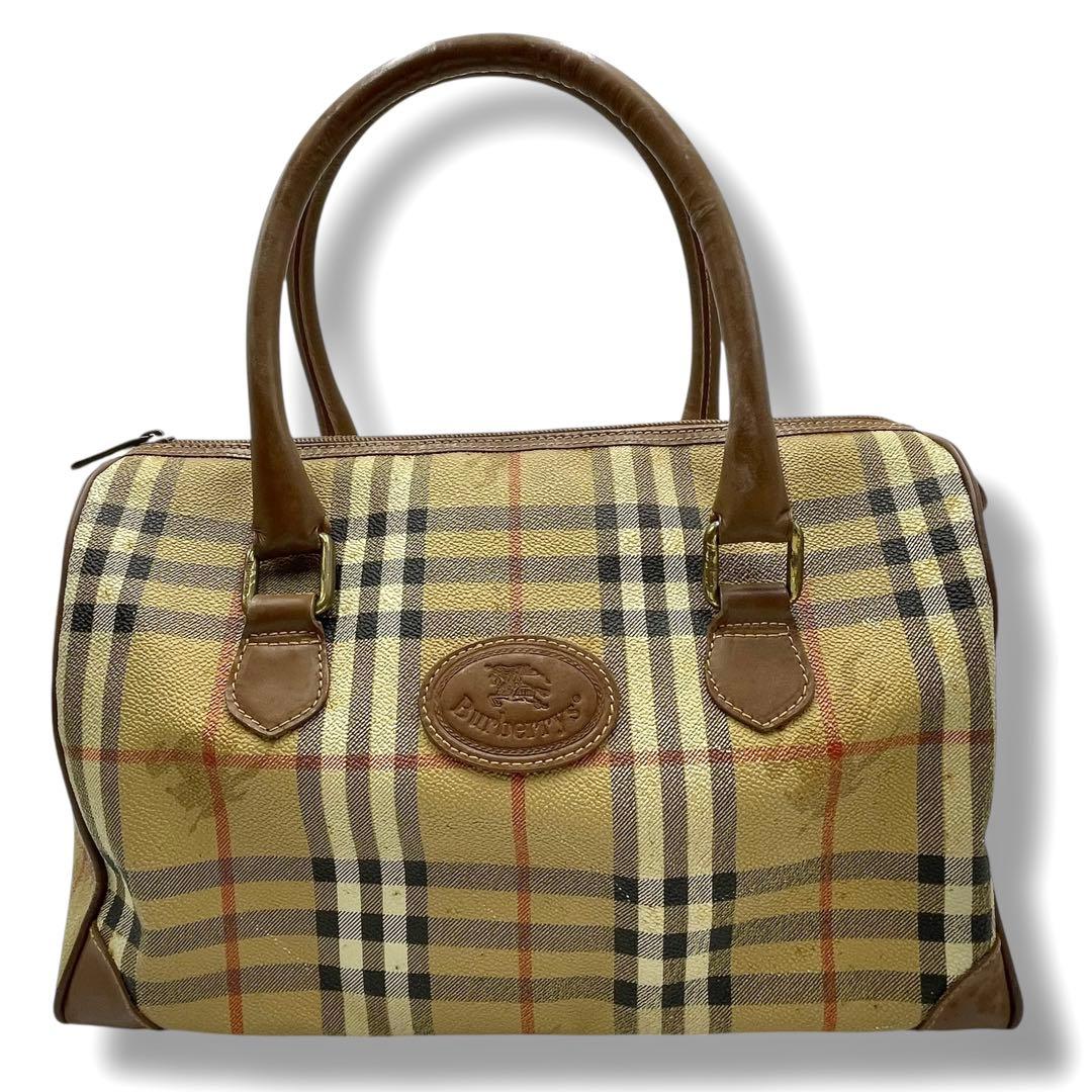 バーバリー PVC レザー ミニボストンバッグ ノバチェック ホースロゴ