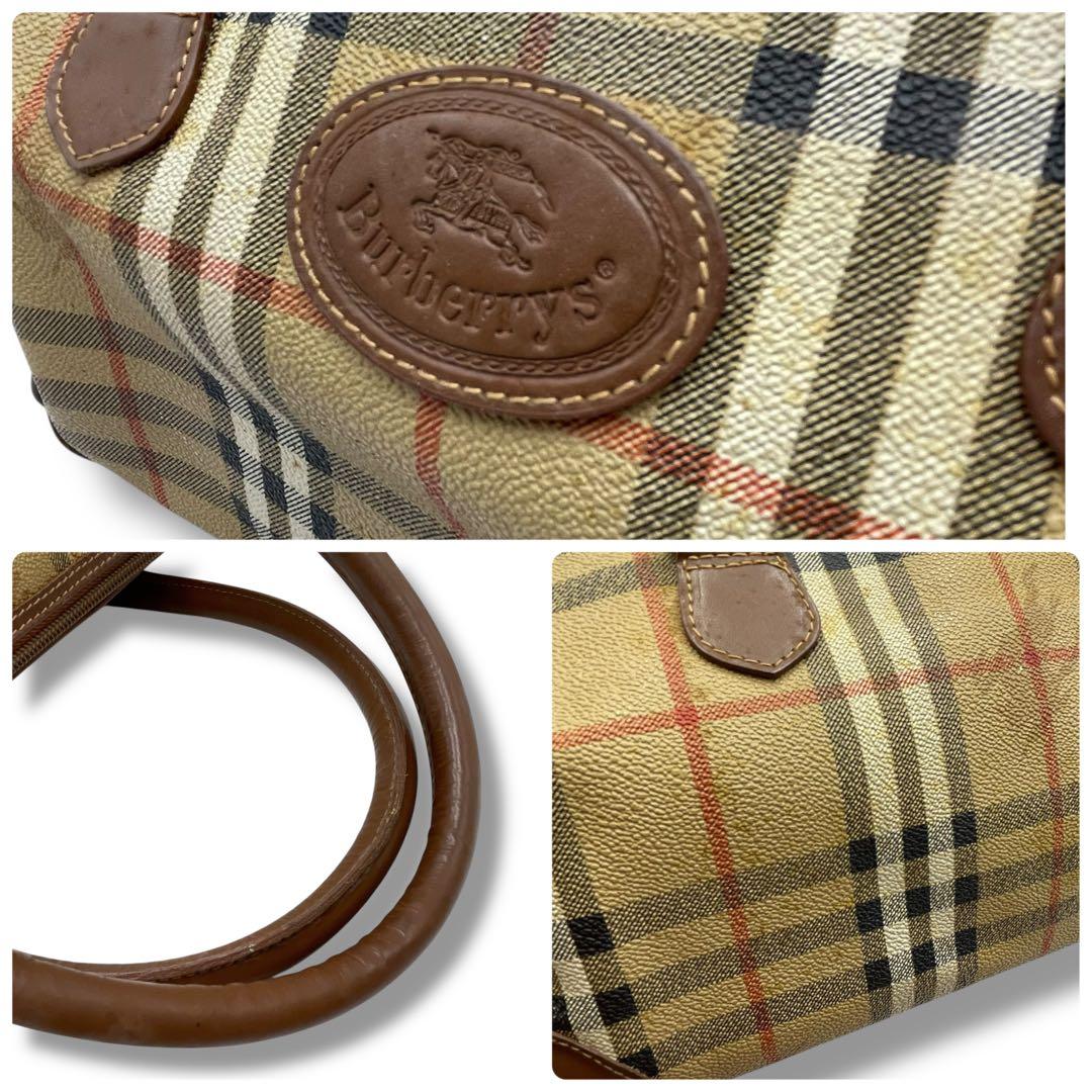 バーバリー PVC レザー ミニボストンバッグ ノバチェック ホースロゴ