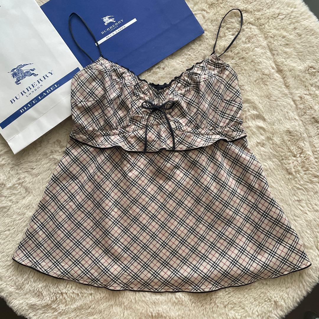 希少バーバリーブルーレーベルキャミソール　バーバリーノヴチェック　リボン y2k