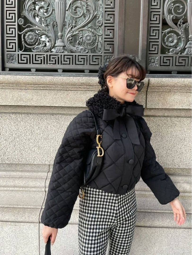 【セール中】epine キルティングショートダウンコート リボン付き ブラック