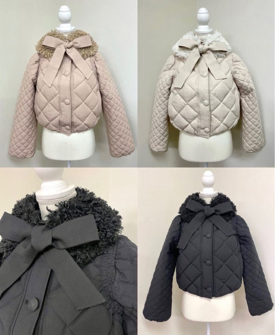 【セール中】epine キルティングショートダウンコート リボン付き ブラック