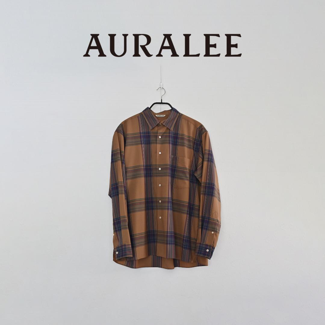 美品 AURALEE ウールチェックシャツ ブラウン