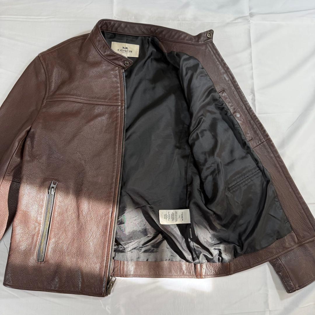 COACH ブラウン シングルライダースジャケット M F86594