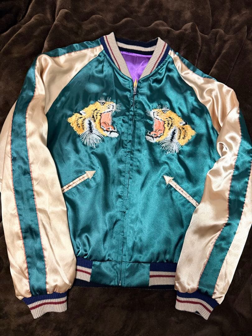 美品 ２面用 テーラー東洋 虎 日本限定 スカジャン サテン vintage