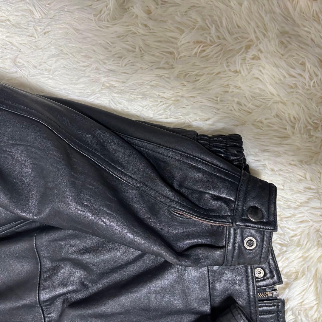 90's✨レザージャケット　本革　ジップブルゾン　ブラック　M 菅田将暉　襟付き