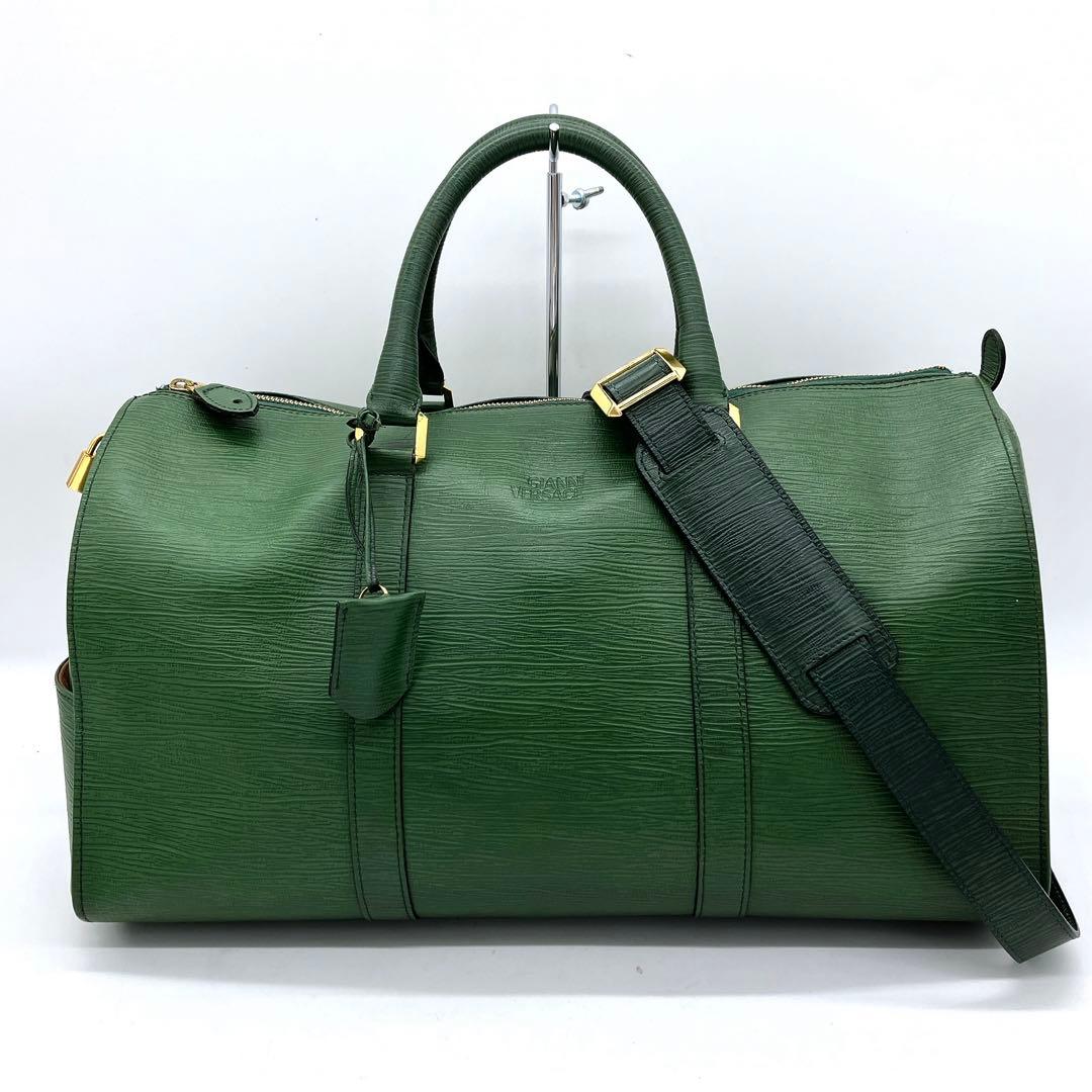 【Gianni Versace】2wayバッグ　ボストンバッグ　レザー　グリーン