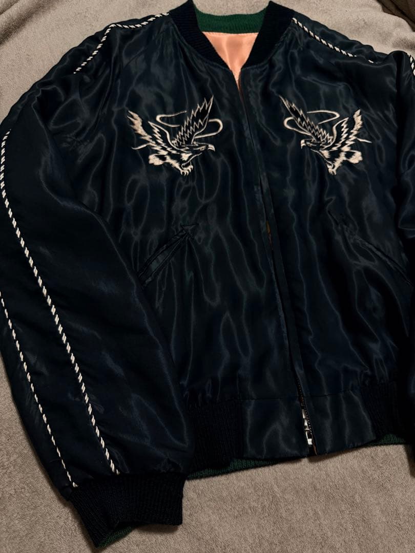 未使用近 ２面用 テーラー東洋 鷲 地図 日本限定 スカジャン レーヨン 美品