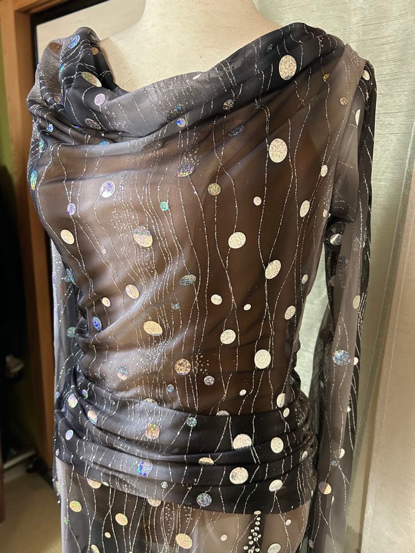 ✨️豪華オ―ダ―✨️社交ダンススタンダードドレス（Mサイズ）シースルーロングドレス