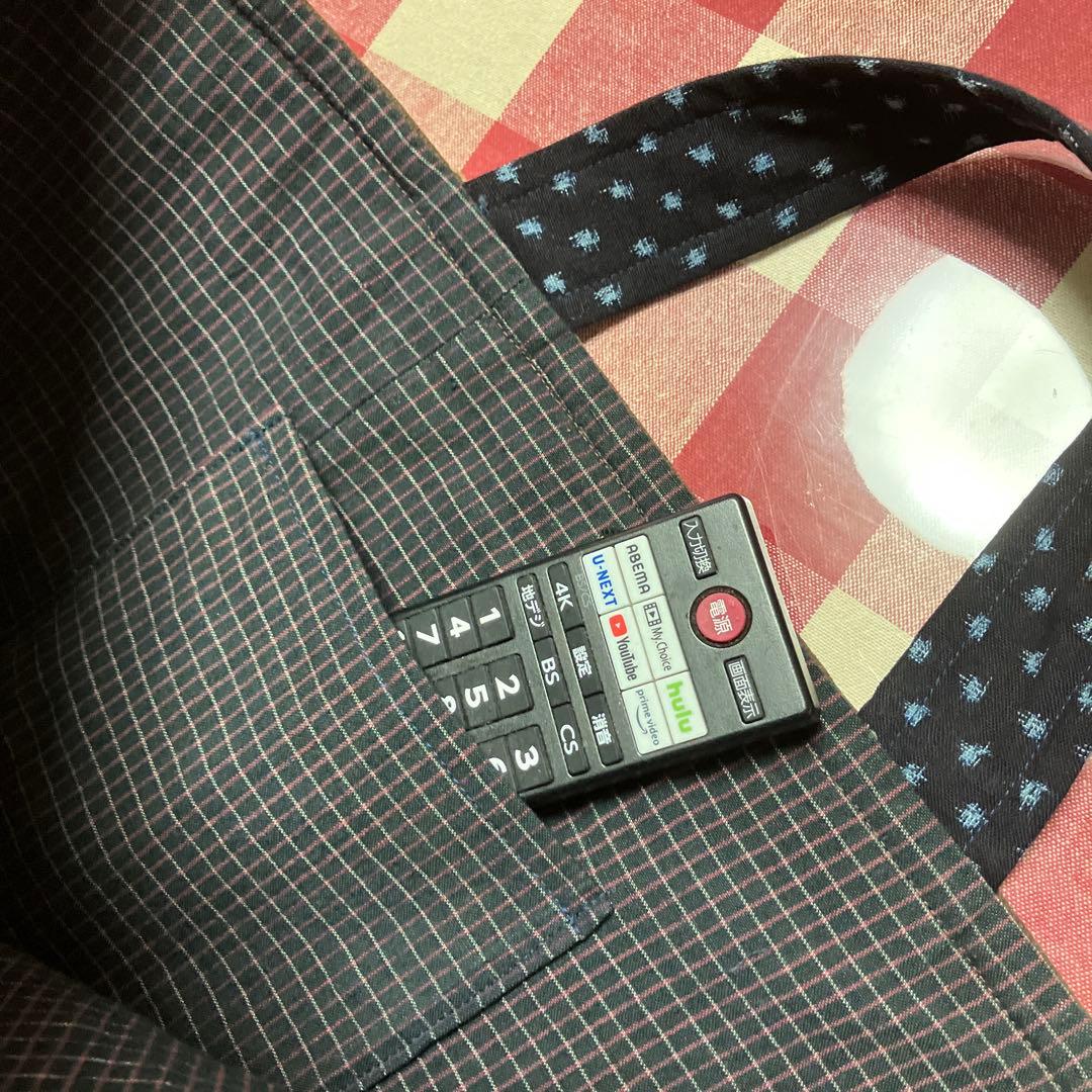 酒袋柿渋染め古布藍染め雪ん子絣格子木綿パッチワークトートバッグ 刺し子男女兼用