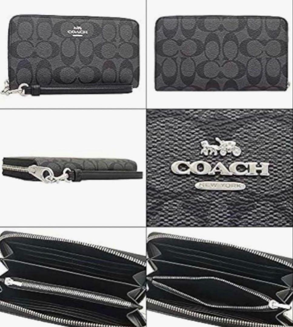 ✨新品✨COACH 長財布　メンズ　グレー×ブラック　シグネチャー
