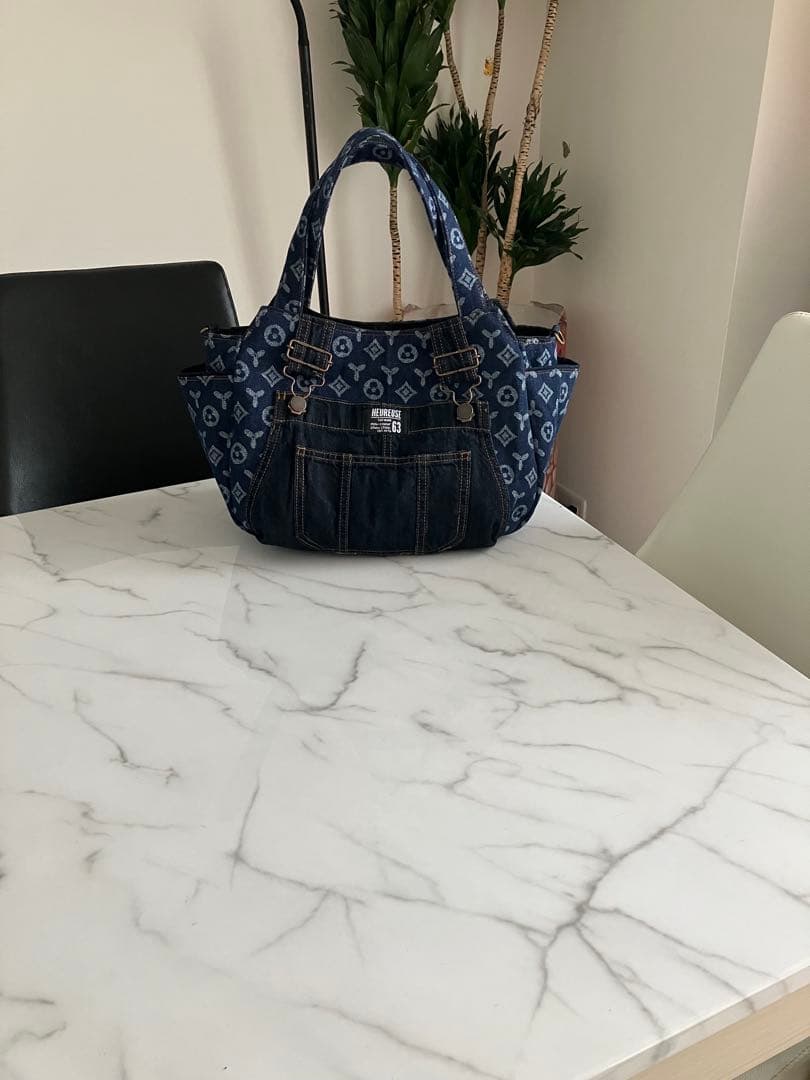 864 しま　デニムリメイクバック　ハンドメイド　4点