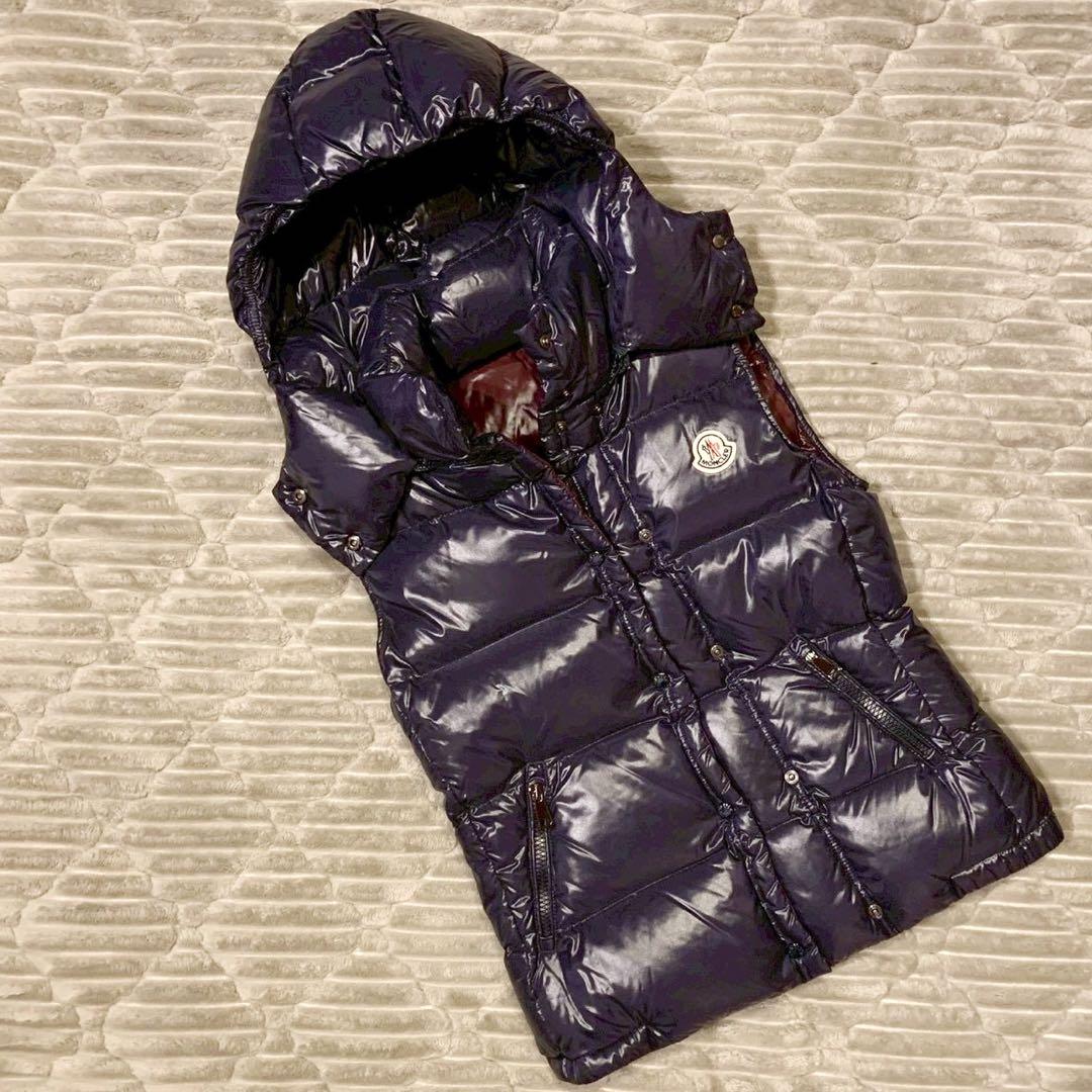 美品 モンクレール ダウンベスト GALENE ロゴワッペン フーディ ネイビー