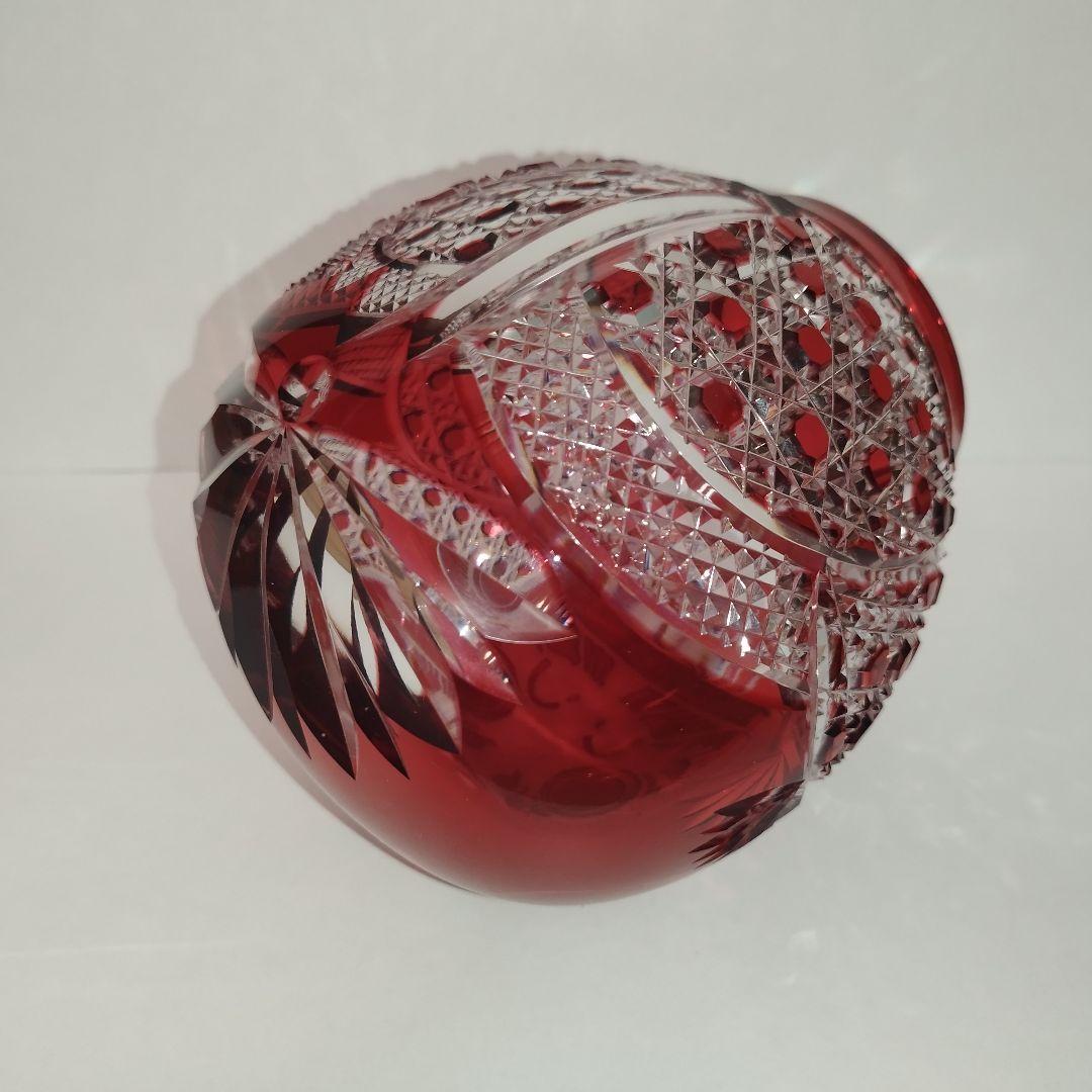 【希少美品】カガミクリスタル 祝だるま(大)　金赤 江戸切子 達磨 ダルマ