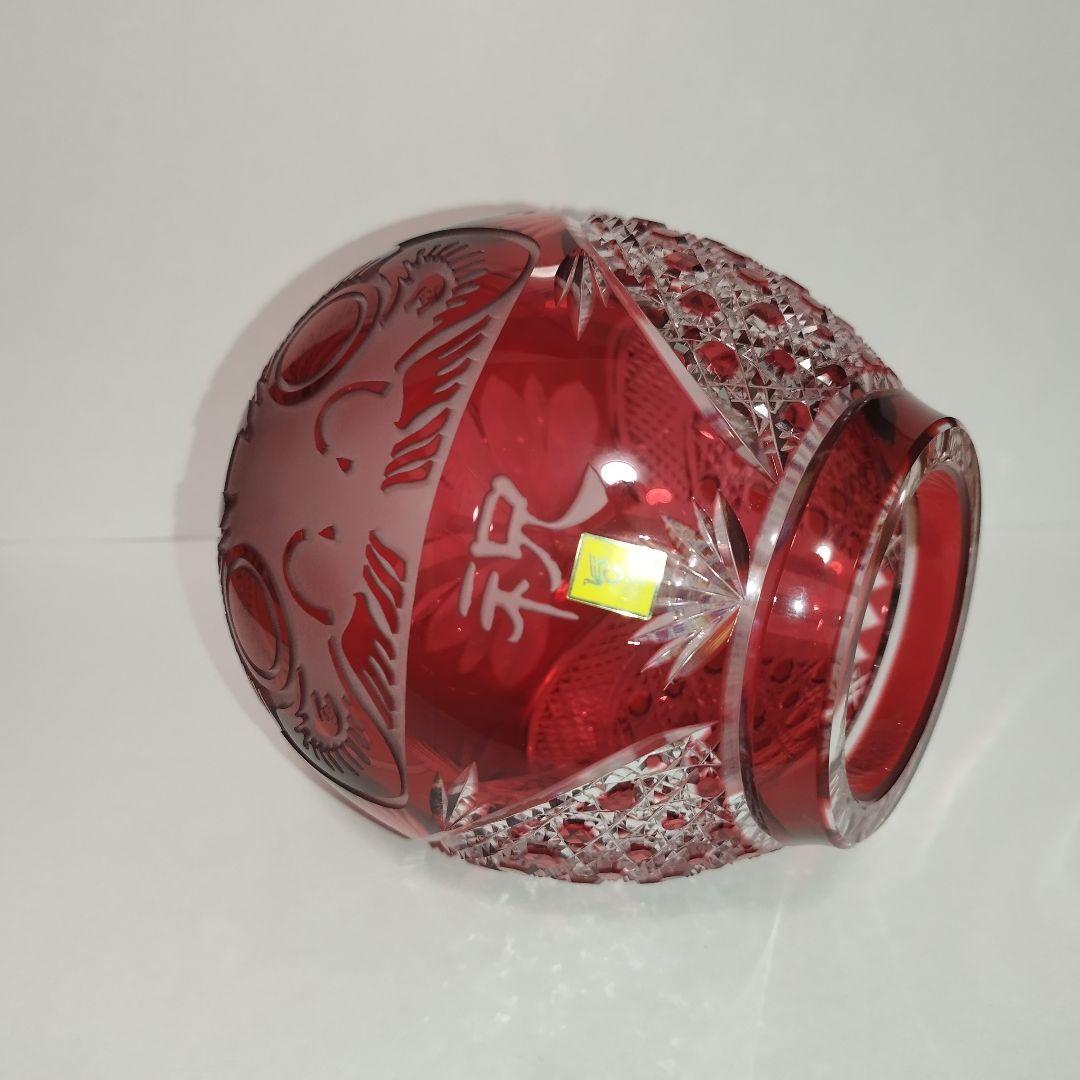 【希少美品】カガミクリスタル 祝だるま(大)　金赤 江戸切子 達磨 ダルマ