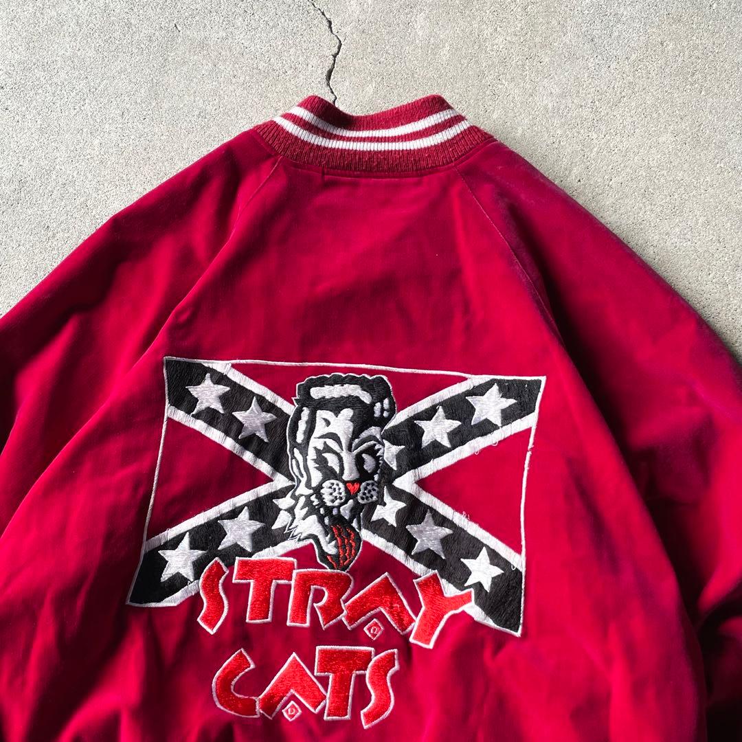 80s~ STRAY CATS 別珍 リバーシブル スカジャン ワインレッド L