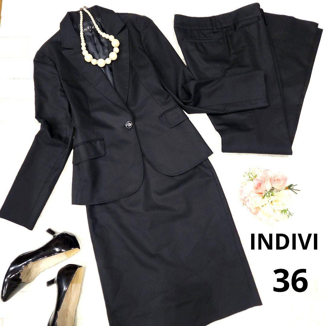 美品✨INDIVI パンツスーツ　スカート　３点セット　ブラック　リクルート　M