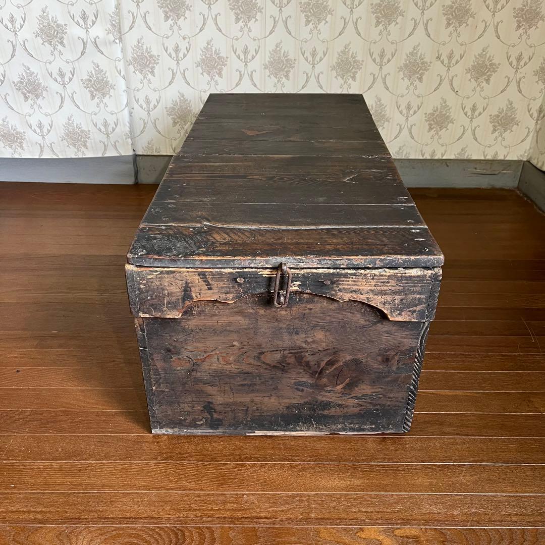 【アンティーク】味のある古い木箱 道具箱 工具箱 ベンチ 古木 古道具 古民具