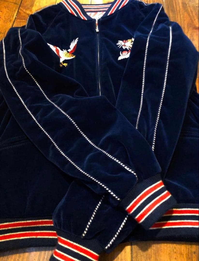 刺繍入りHouston ベロアスカジャン ネイビー