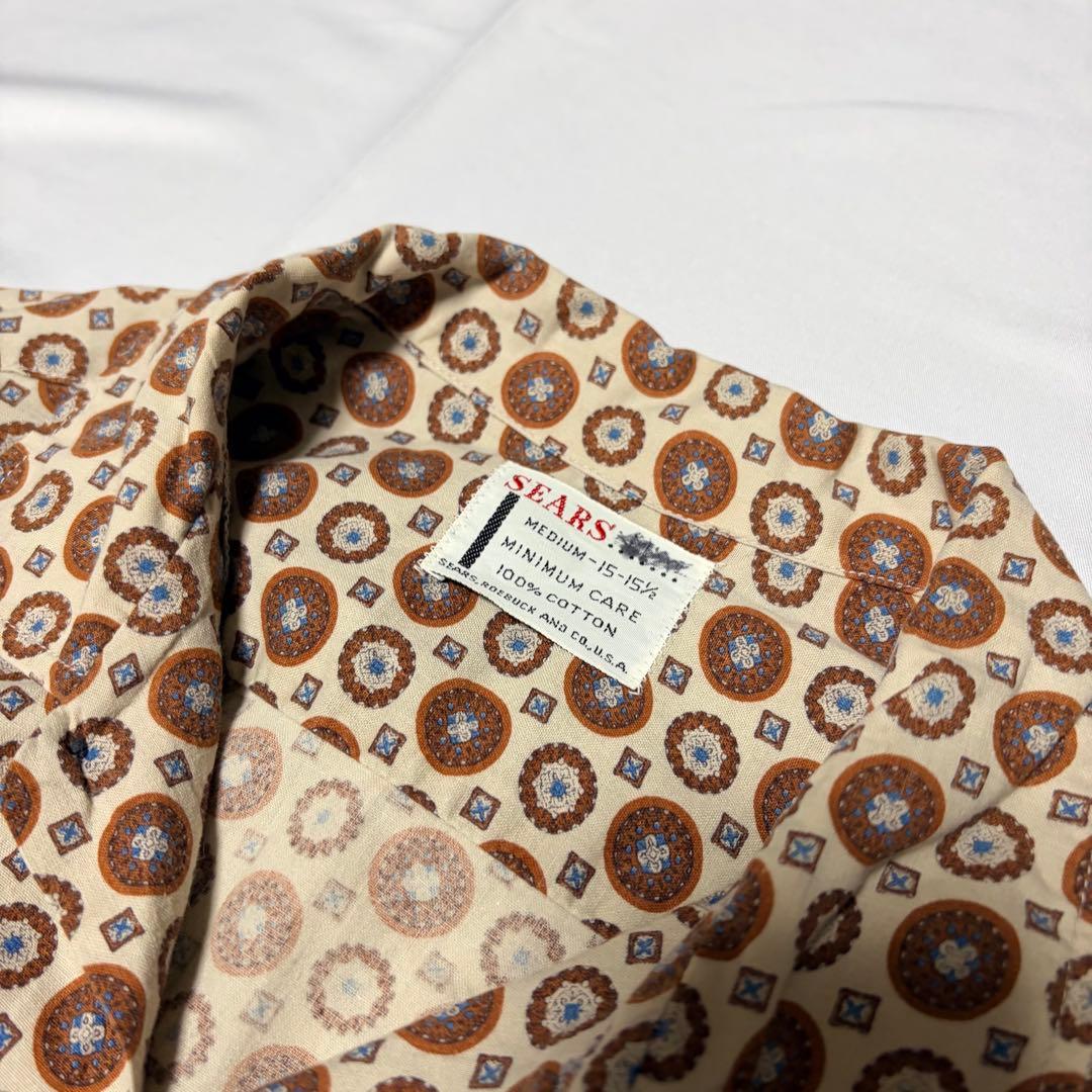 60s Sears コットンシャツ 小紋柄 総柄 USA製