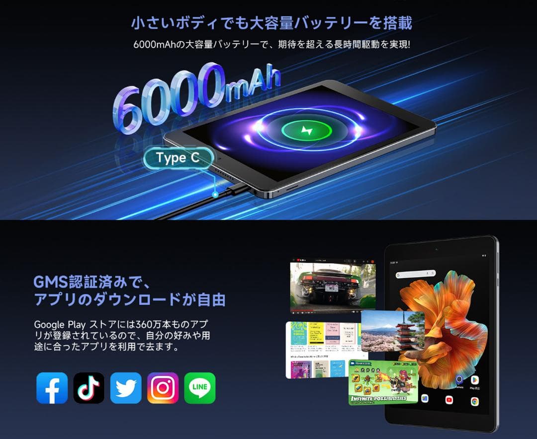 タブレット 7.9インチ 2K IPS画面　Android14