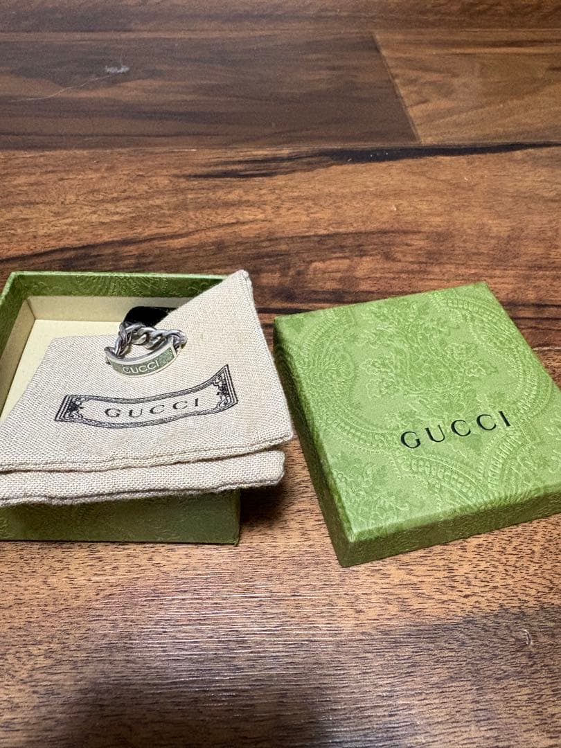 GUCCI シルバー チェーンリング ターコイズグリーンエナメルリング 17号