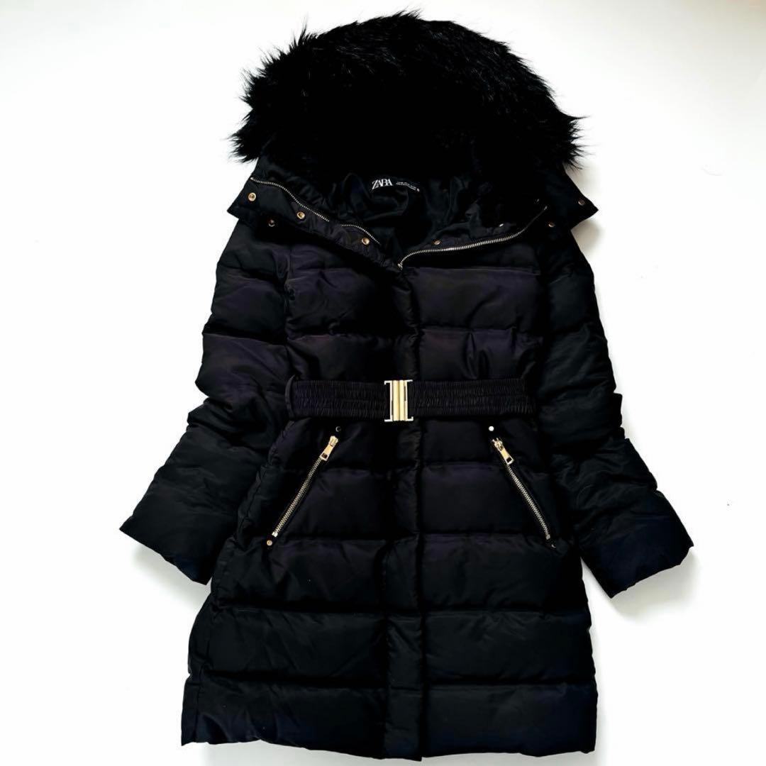 ZARA ザラ パフジャケット ダウンコート ロング丈 フードファー