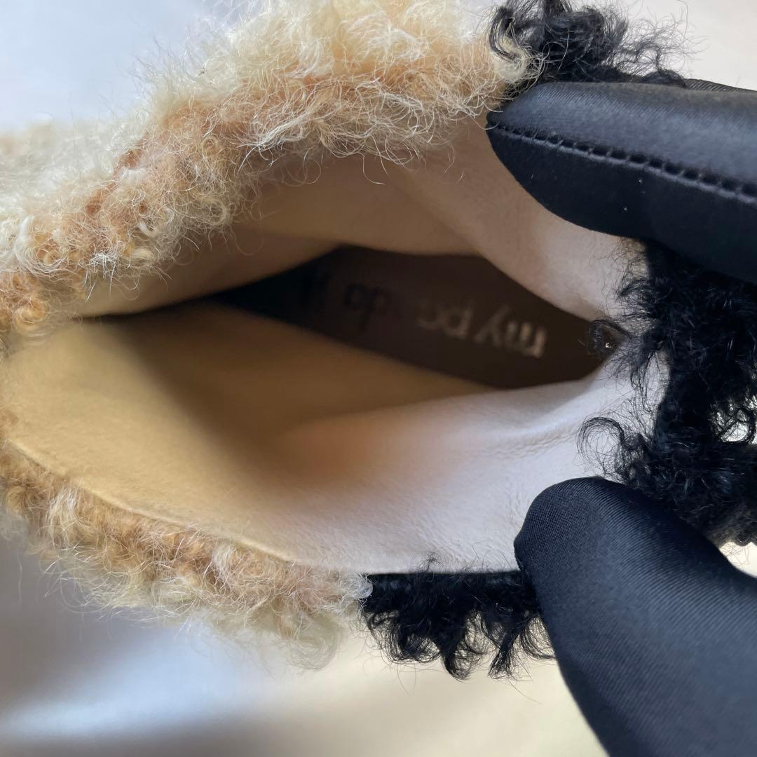 日本製　マイパンダ　本革　毛皮　ラム　ブーティ　ショートブーツ