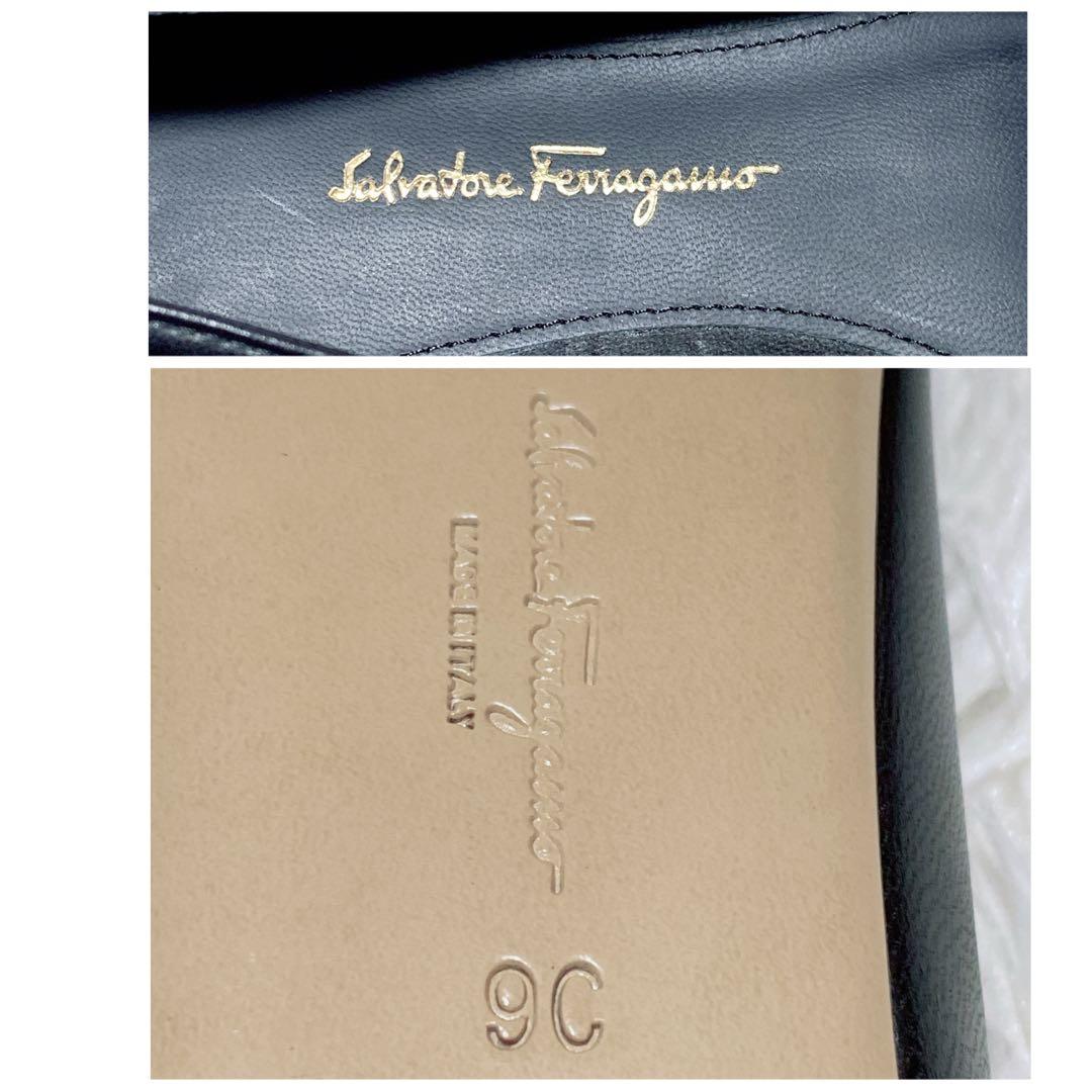 未使用級✨Ferragamo フェラガモ パンプス リボン スタッズ　9C 黒