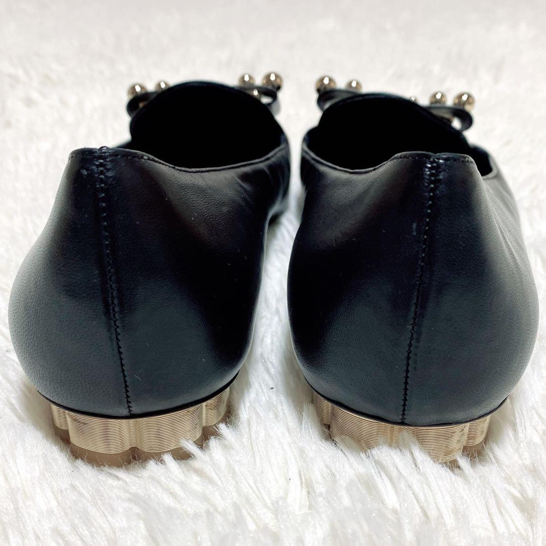 未使用級✨Ferragamo フェラガモ パンプス リボン スタッズ　9C 黒