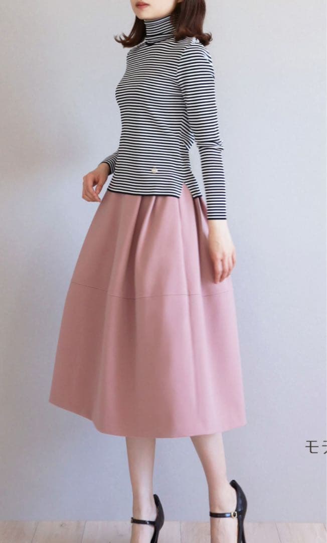 jolie mignon【ロング丈】 ポケット付 タックフレアスカート　トープ