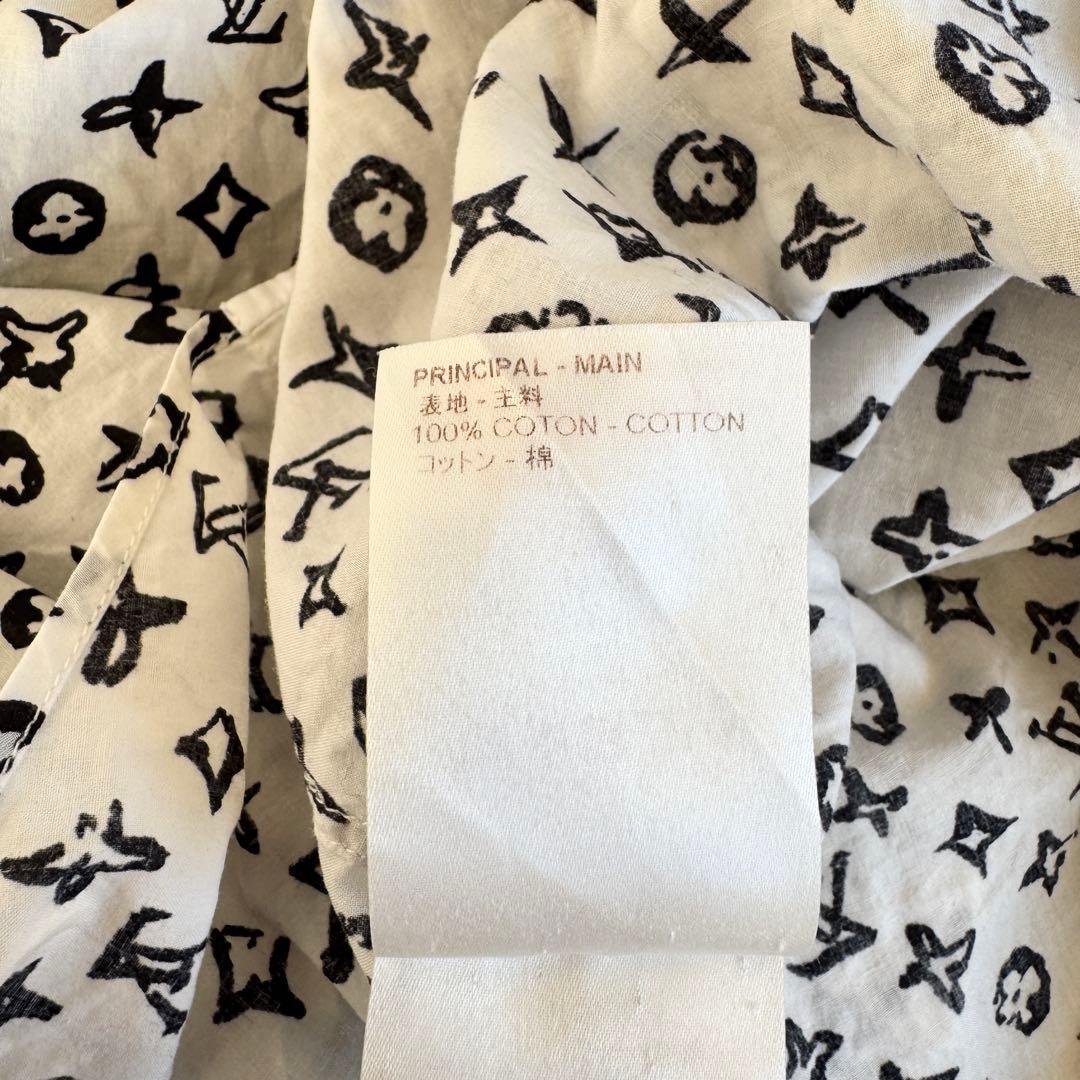 美品　ルイヴィトン　半袖　シャツ　モノグラム　総柄　ホワイト　Lサイズ