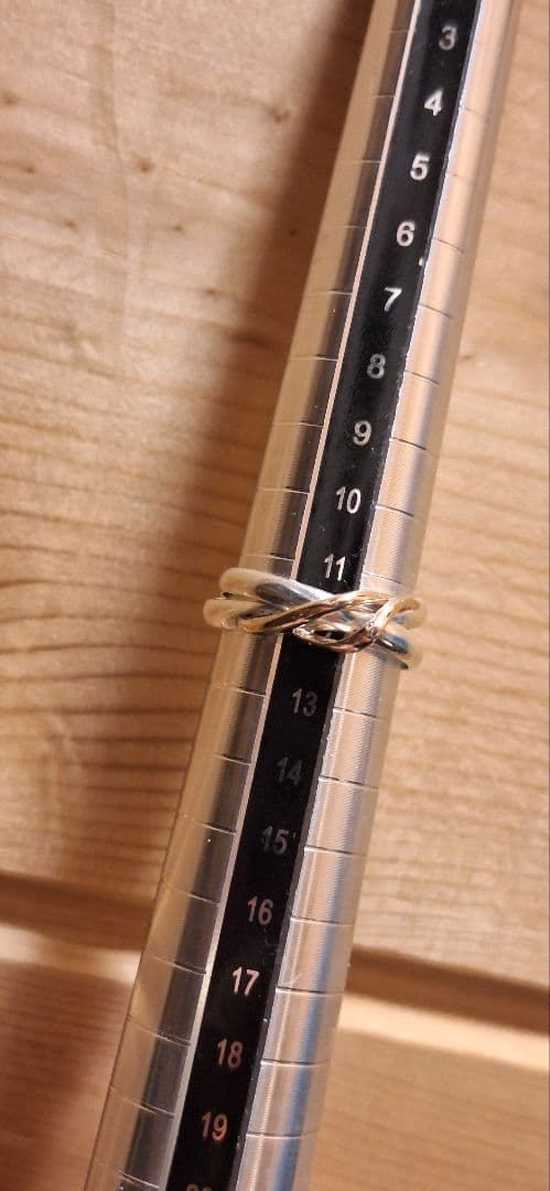 美品 4℃ シルバー925×K10 コンビ ウェーブ リング