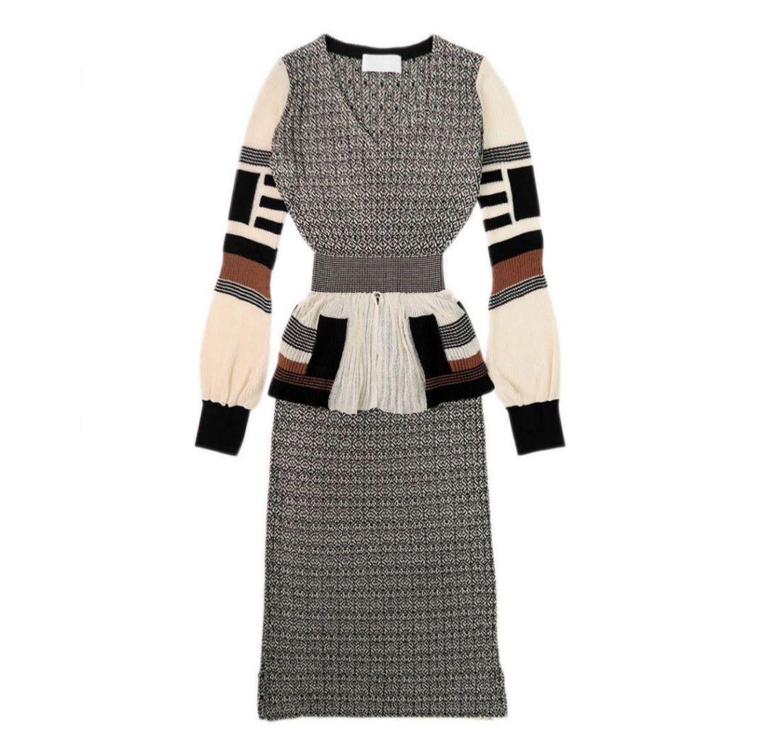 ゆ*ゆ様 マメクロゴウチMixed Knitted Fabric Peplum