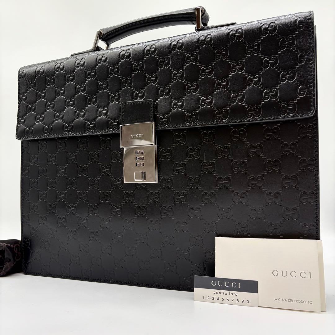 【極美品】GUCCI グッチ シマレザー GG ビジネスバッグ A4 ブラック