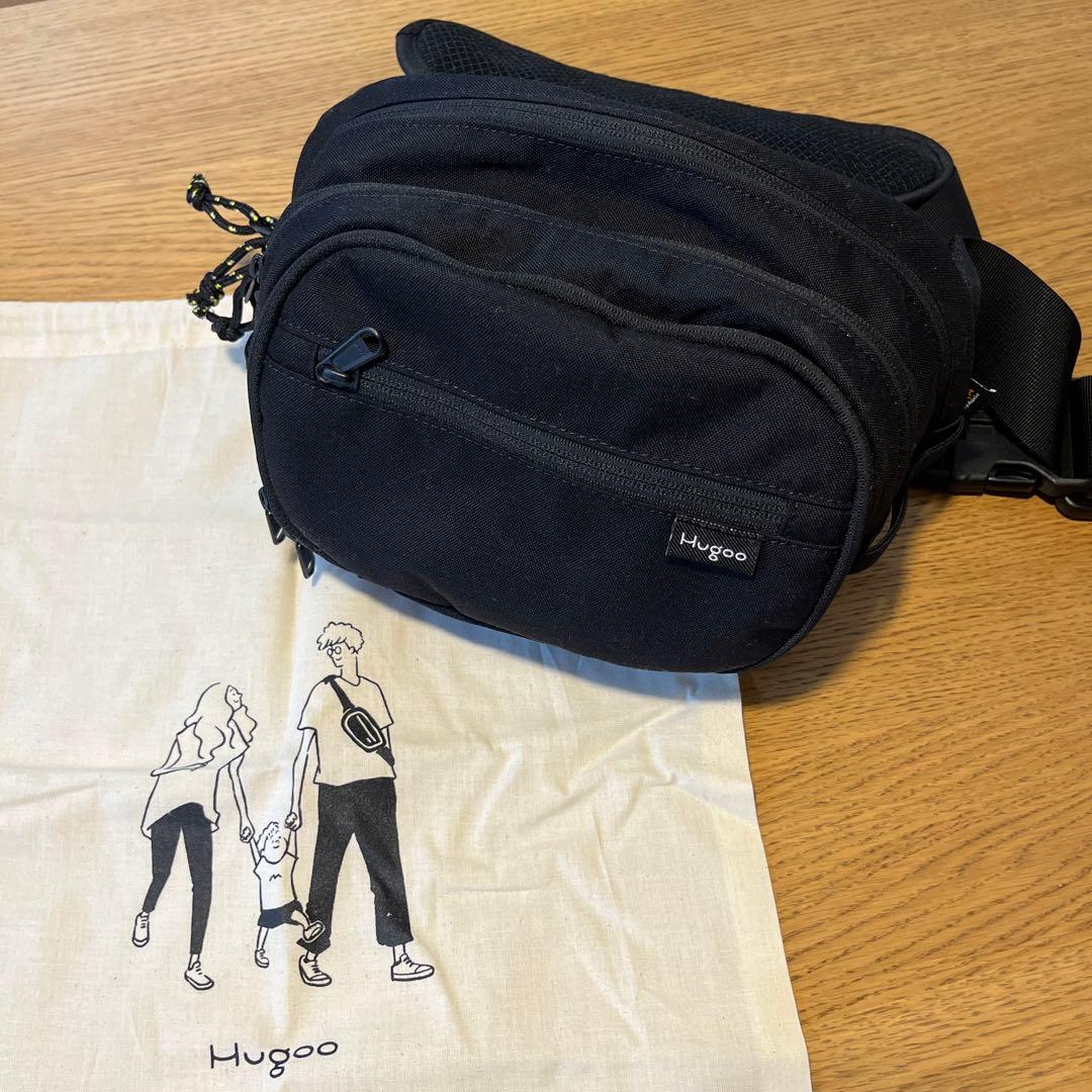 美品✨Huggo ハグー ヒップシート 巾着付き ウエストポーチ 黒 ナイロン