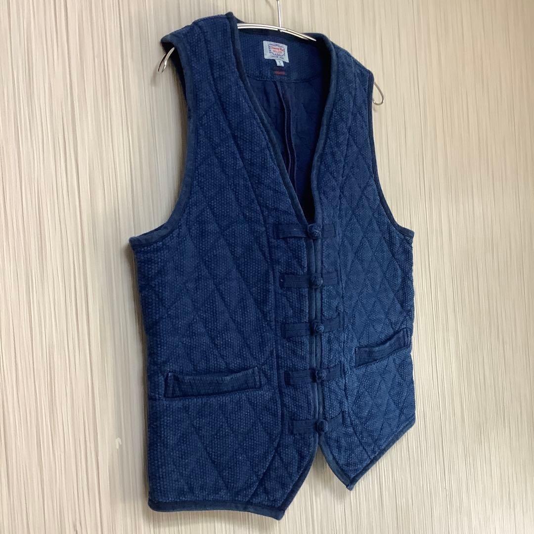 【GAIJIN MADE】藍染刺し子ベスト 柔道着ベスト チャイナボタン