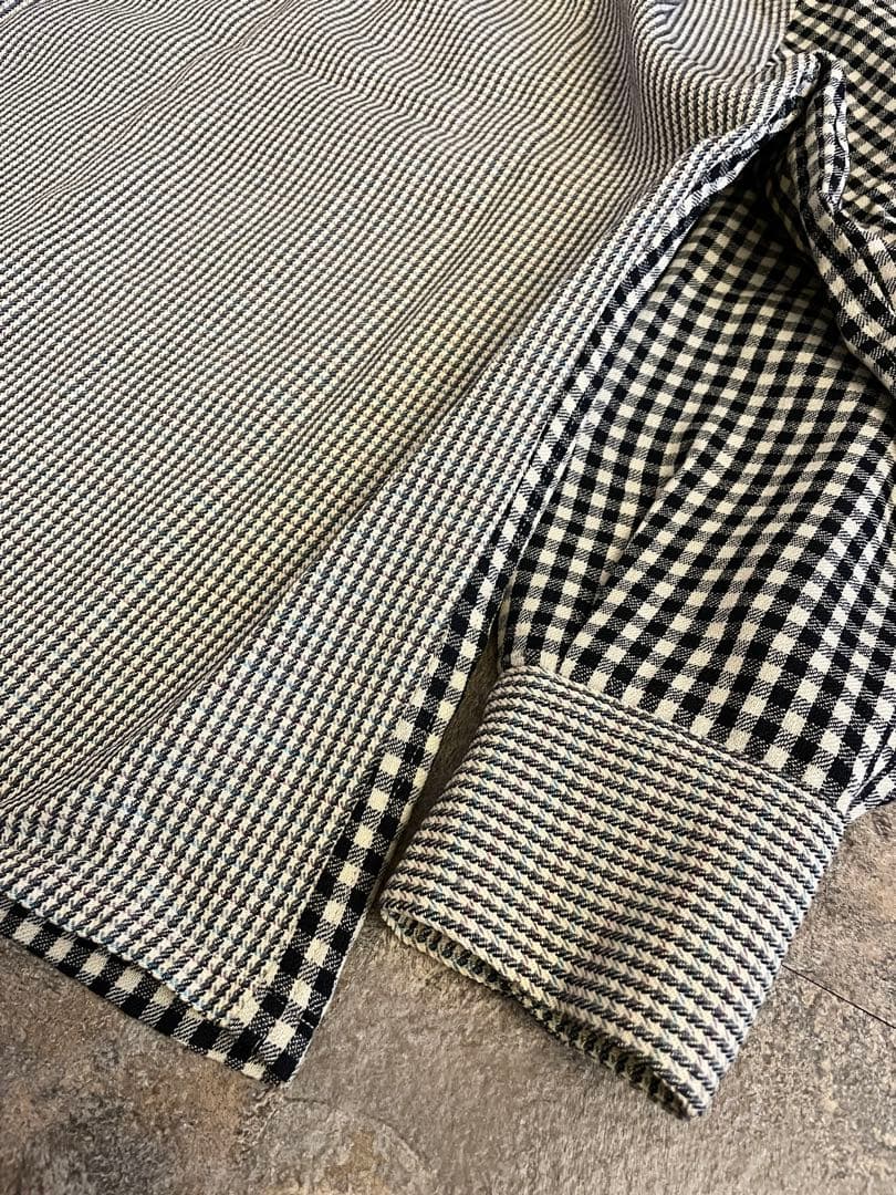 40s Vintage ウールオープンカラー クレイジーチェック ウール シャツ