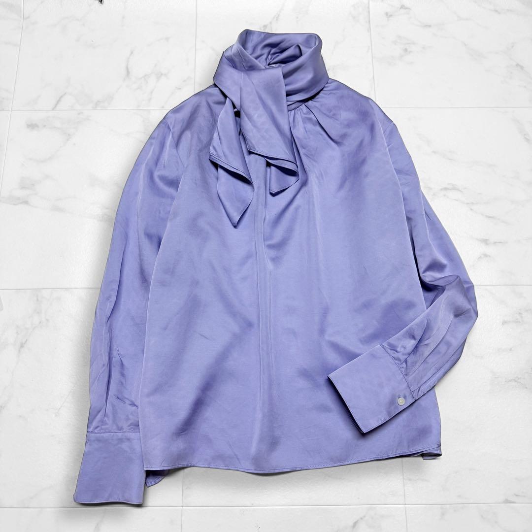 ボールジィ シルク混 2way ボウタイブラウス パープル 光沢トゥモローランド