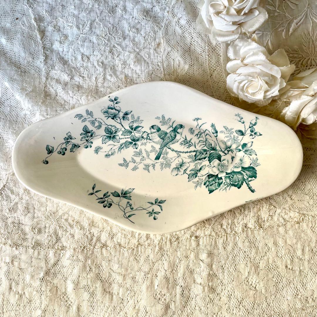 ロンウィ　小鳥と野ばらのラヴィエ Mignon Longwyフランスアンティーク