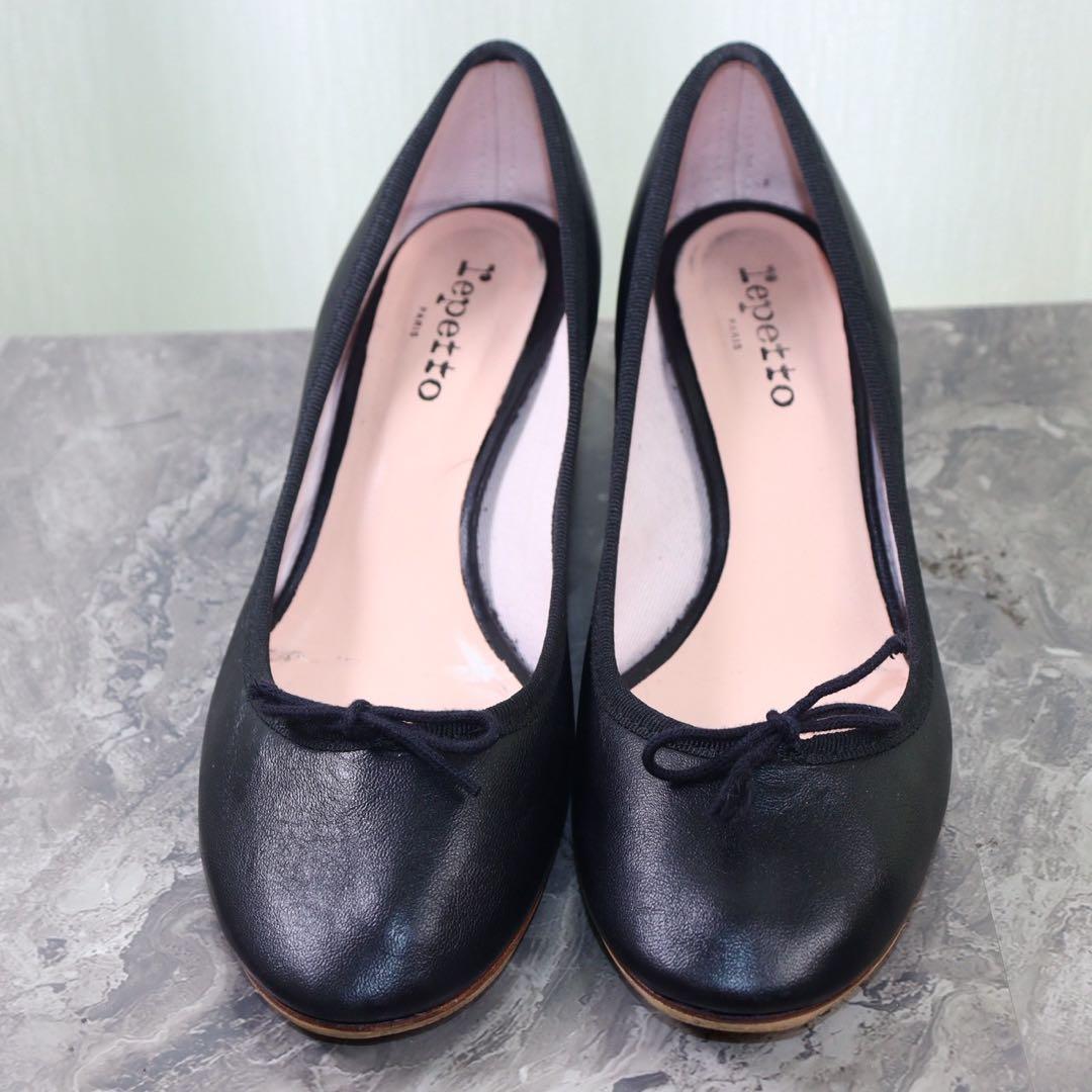 【美品】repetto レペット 23.7 チャンキーヒール レザー 黒
