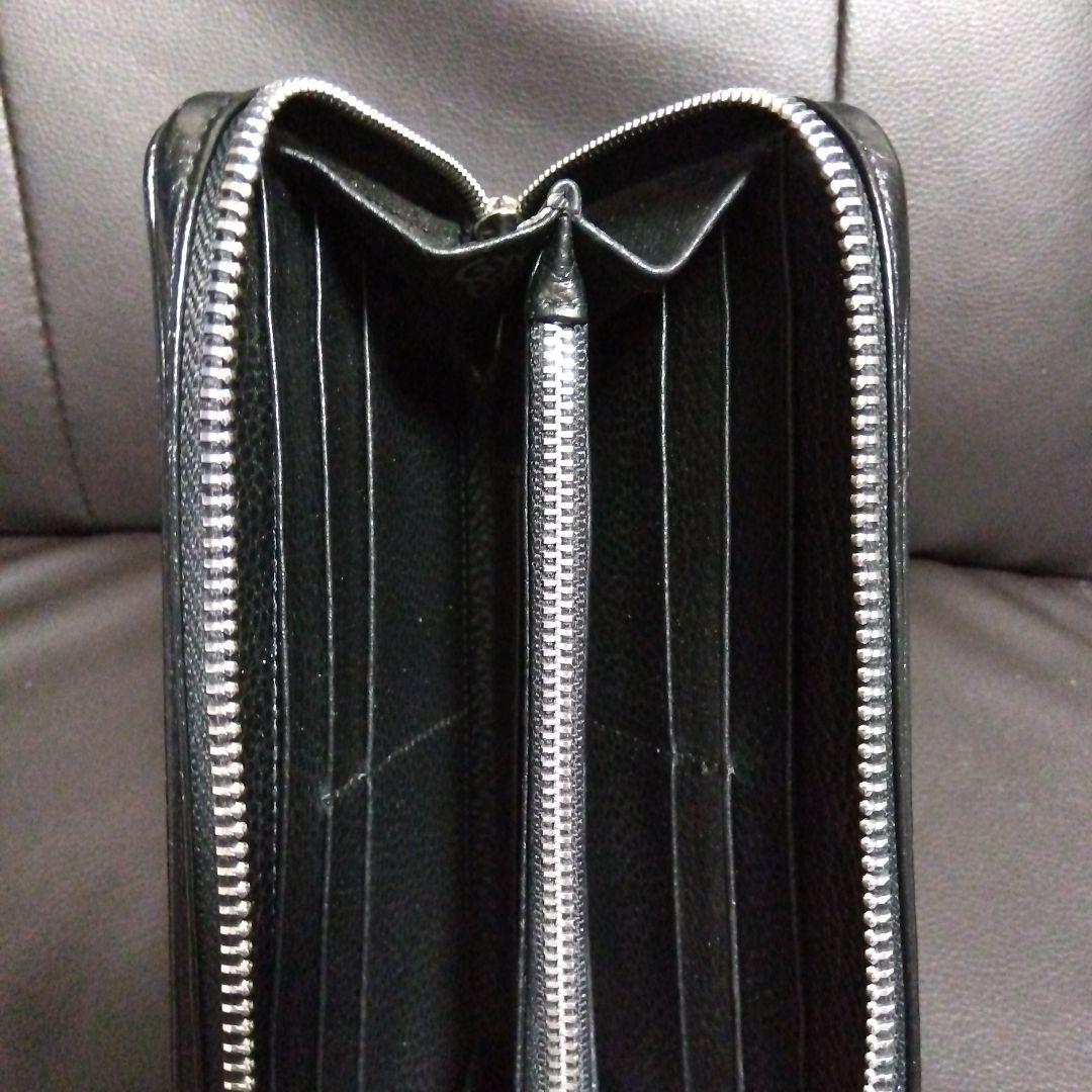 【極美品‼️】本革ブラックレザー ラウンドファスナー クロスモチーフ