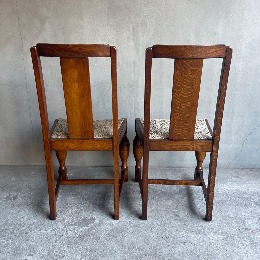 英国製 ダイニングチェア オールド アンティーク　オーク材　2脚セット