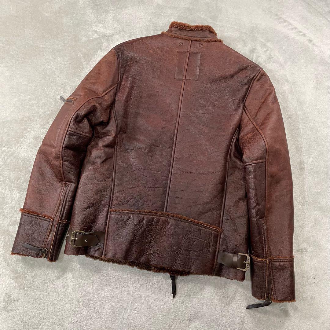 アヴィレックス　裏ボアムートンレザーライダースジャケット ブラウン L