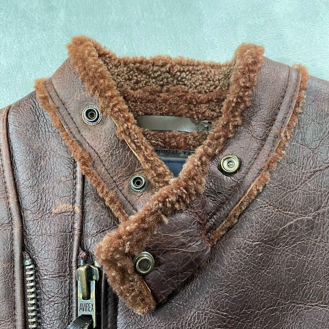 アヴィレックス　裏ボアムートンレザーライダースジャケット ブラウン L