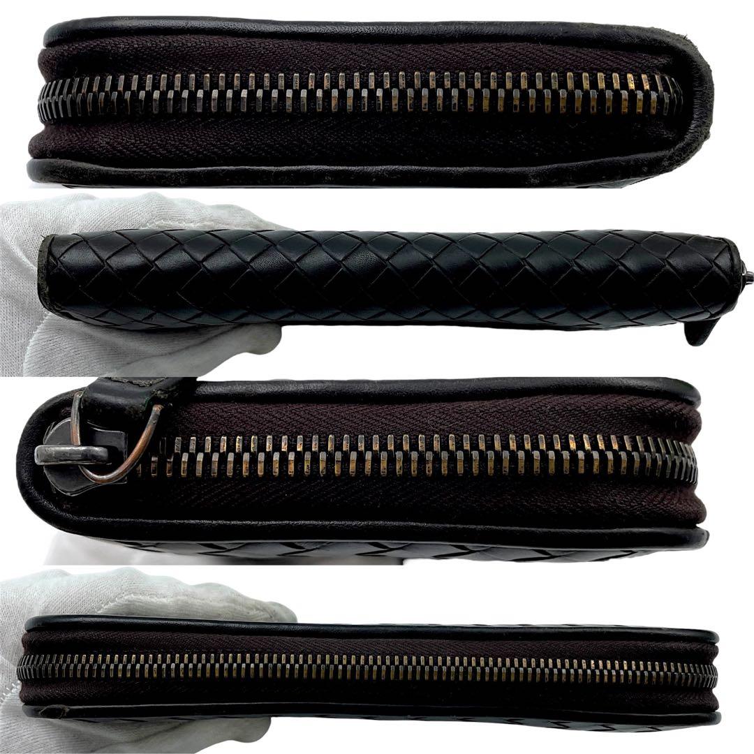 【極美品】ボッテガヴェネタ　長財布　イントレチャート　こげ茶　ラウンドファスナー