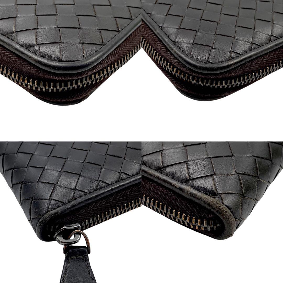 【極美品】ボッテガヴェネタ　長財布　イントレチャート　こげ茶　ラウンドファスナー