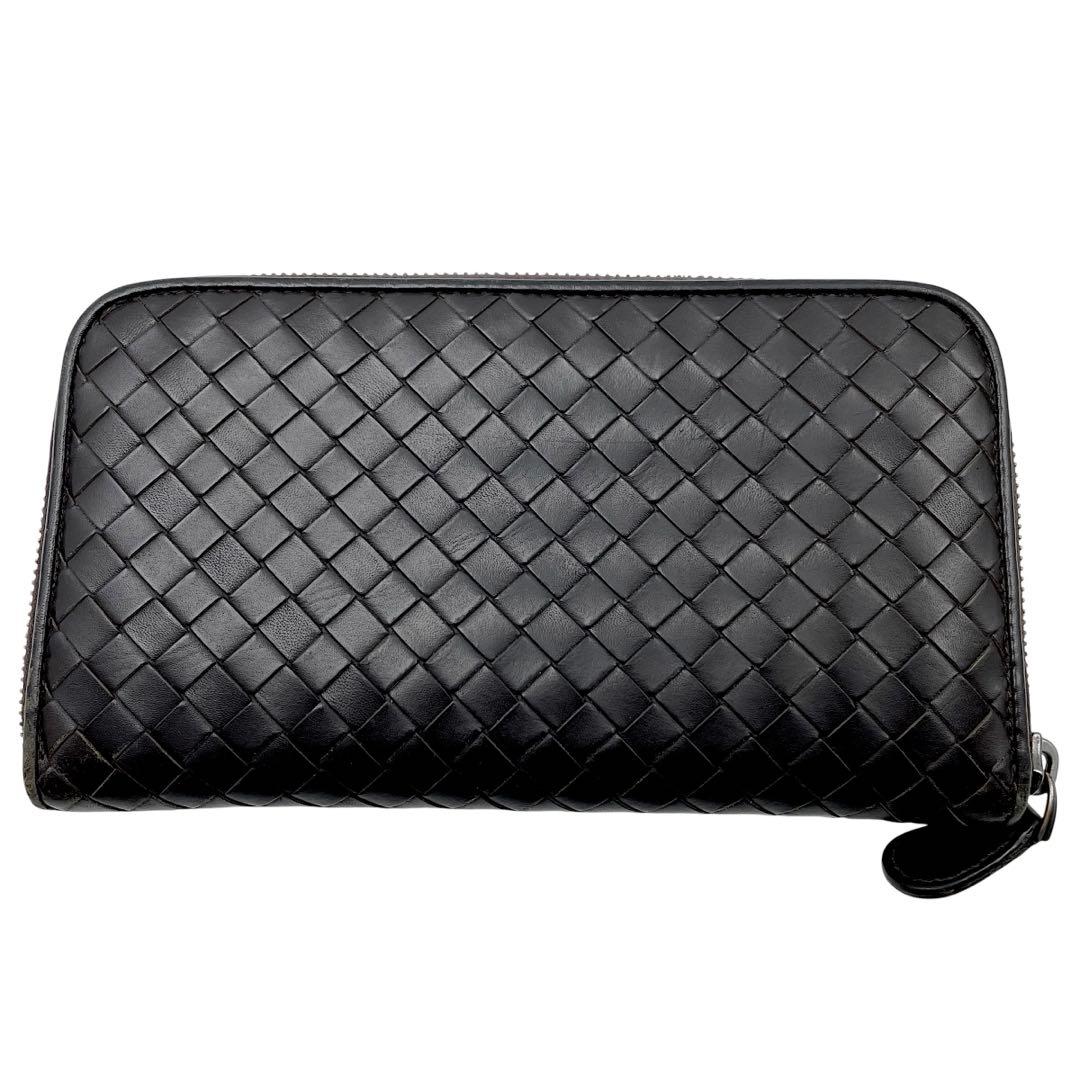 【極美品】ボッテガヴェネタ　長財布　イントレチャート　こげ茶　ラウンドファスナー