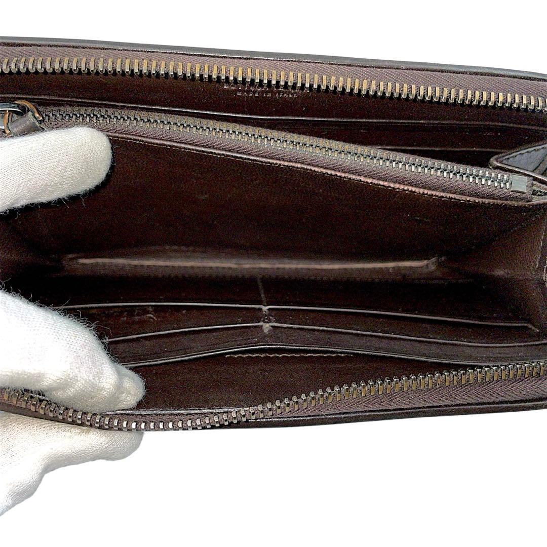 【極美品】ボッテガヴェネタ　長財布　イントレチャート　こげ茶　ラウンドファスナー