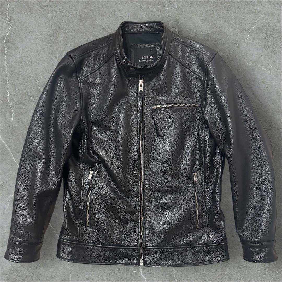 牛革　カウレザー　シングルライダースジャケット　バイカー　ビンテージ　ブラック