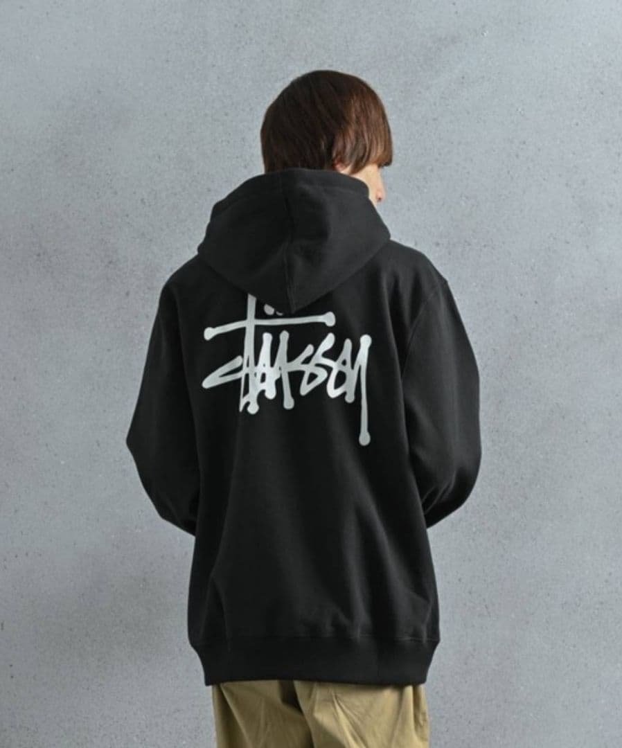 STUSSY ベーシック プルオーバー フード パーカー ブラック L//